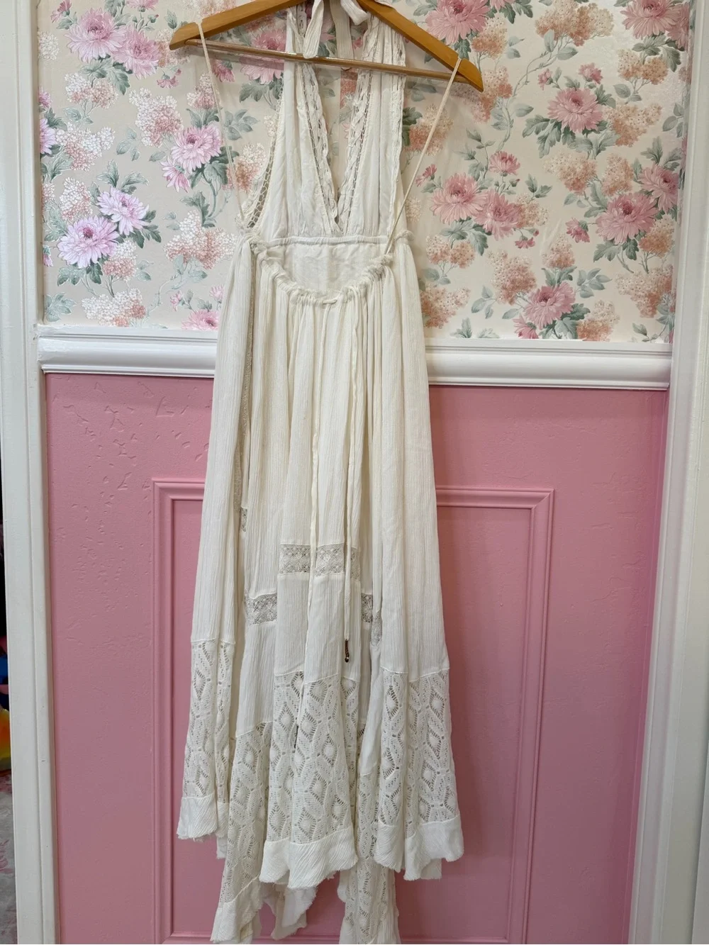 Free People White Lace Halter Maxi